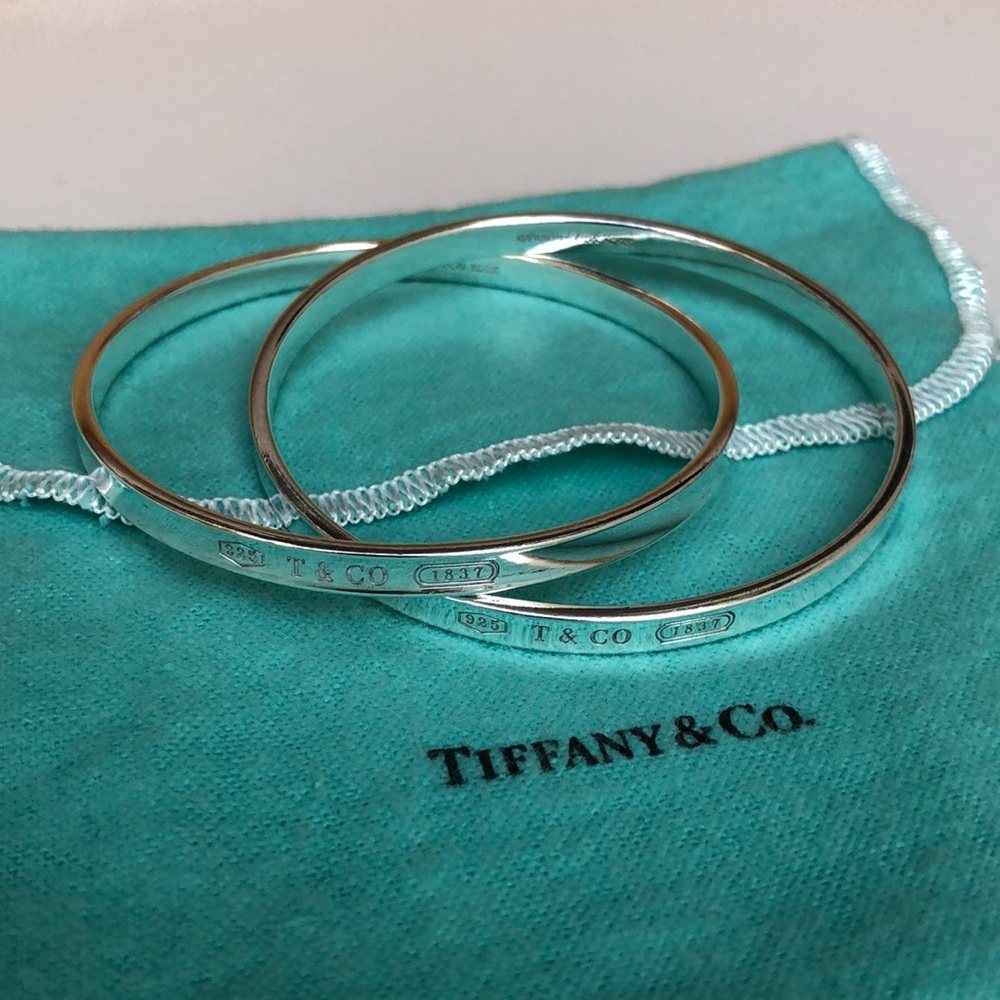 Tiffany 1837 Sterling Silver Interlocking Double Bangle Bracelet